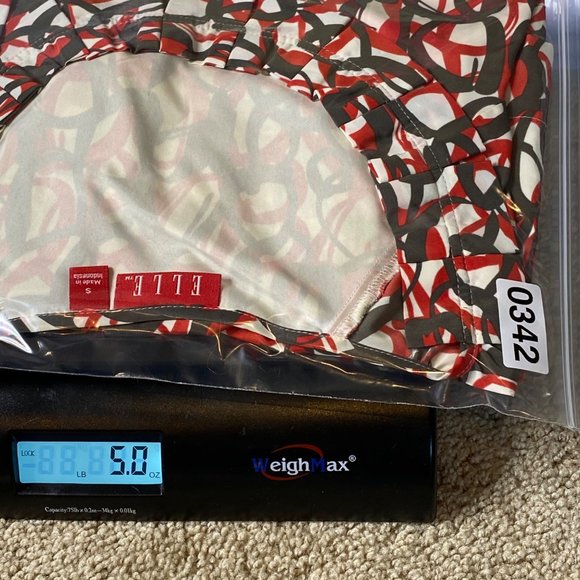 Elle Women's Abstract Print Pleated Neckline Short Sleeve Top Red Black Size S - Picture 11 of 11